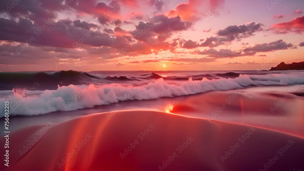 Aufkleber sun setting over ocean waves generative ai