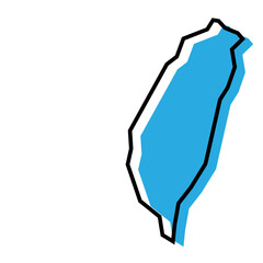 Taiwan country simplified map. Blue silhouette with thick black contour outline isolated on white background. Simple vector icon
