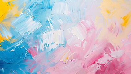 Abstract background with pastel colors, pink, yellow, blue and white paint strokes with soft brushstrokes