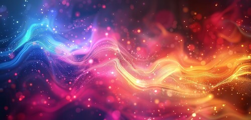 Abstract colorful light effects background with glowing curves and lens flare  - obrazy, fototapety, plakaty