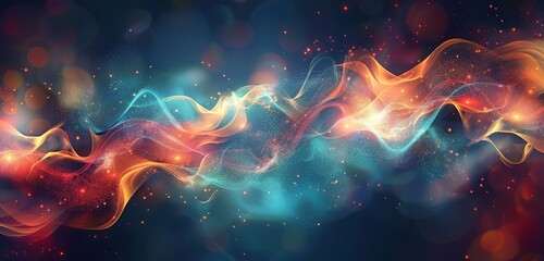Abstract colorful light effects background with glowing curves and lens flare - obrazy, fototapety, plakaty