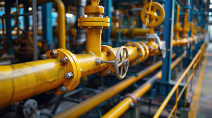 Oil and gas processing plant with pipe line valves. Generative AI