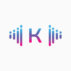Initial Letter K with a musical note Logo. Musical sign symbol. Font emblem. Modern vector logo design template