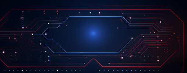 Blue background with light lines and glowing dots in the form of a technological circuit board
