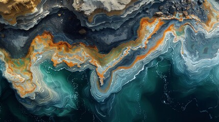 A close up of a painting on the side of an ocean, AI - obrazy, fototapety, plakaty