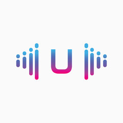 Initial Letter U with a musical note Logo. Musical sign symbol. Font emblem. Modern vector logo design template