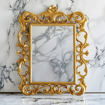 Elegant Baroque Gold Frame on Marble Wall