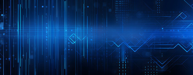 Fototapeta premium Blue background with light lines and glowing dots in the form of a technological circuit board