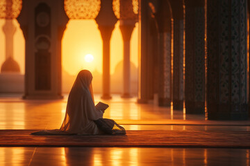 Muslim Woman getting Prayer in Mosque 