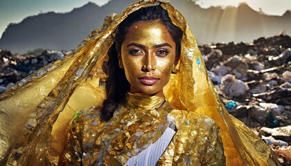 Fototapeta premium beautiful young woman covered in gold 