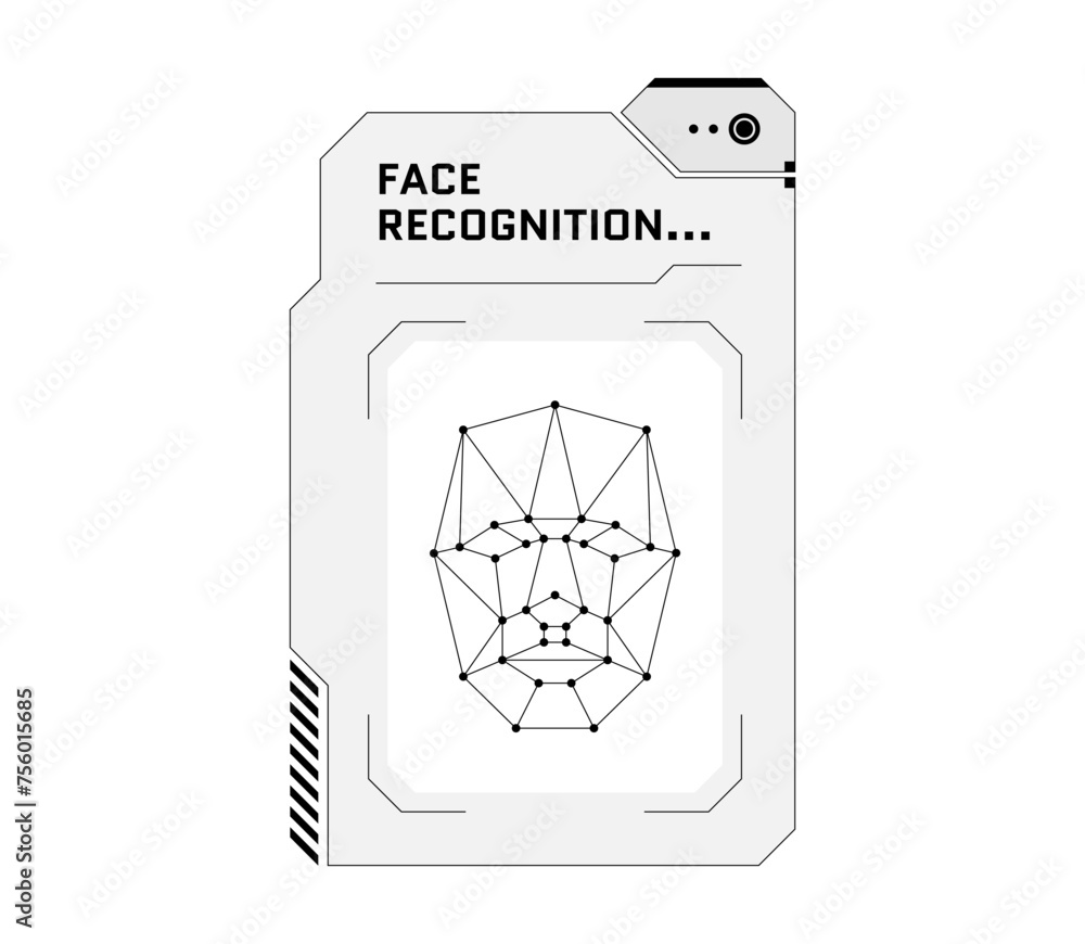 Poster hud face recognition biometric id scan system concept. user facial verification scanner and person i