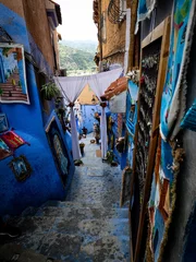 Gartenposter the narrow street of Chefchaouen, the Morocco blue city © Abdul Rahman