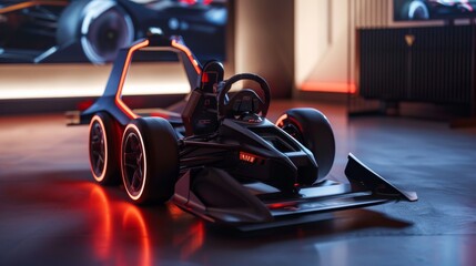Sleek racing wheel controller with force feedback and realistic pedals
