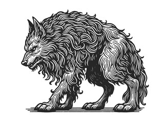 Obraz premium majestic werewolf sketch engraving generative ai vector illustration. Scratch board imitation. Black and white image.