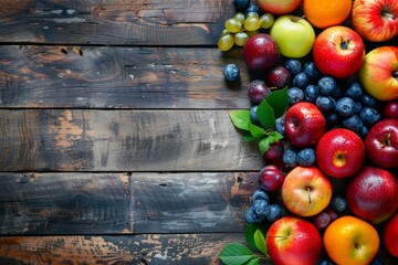 market background fruits on a wooden background - obrazy, fototapety, plakaty