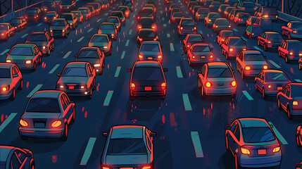 Gridlock grips the motorway as a seemingly endless line of cars and trucks comes to a standstill