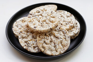 Round crispy rice crackers. Rice cakes