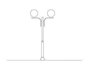 Continuous Line Drawing Of Spotlight Street Light. One Line Of Street Light. Lamp Continuous Line Art. Editable Outline.