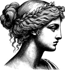Ancient Greek Woman Profile Portrait - obrazy, fototapety, plakaty