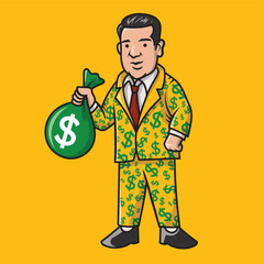 character holding money, illustration of a man