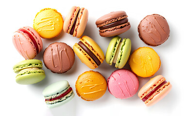Set of color french macaroons, isolated on white background.