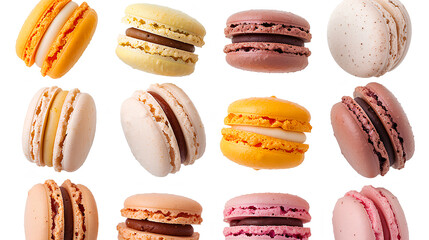 Set of color french macaroons, isolated on white background.