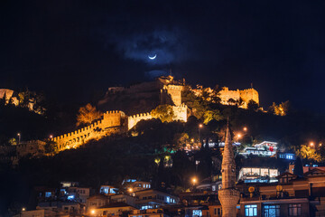 Alanya, Antalya, Türkiye, Turkey, Panoramic view of the Alanya fortress and the mountains covered...
