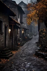  narrow cobblestone street in a scary town © Jorge Ferreiro