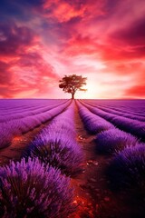 beautiful dream landscape, lavender field with vibrant colors