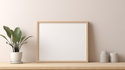 Obraz na płótnie Canvas Empty frame on wooden table