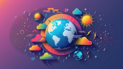 World Meteorological Day Banner with Earth Globe and Weather Elements
