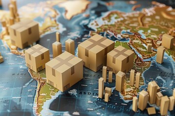 Carton world map. Global logistics, shipping and worldwide delivery business