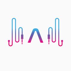 A Letter Music AUX WAVE Logo Design, Vector abstract 