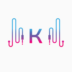 K Letter Music AUX WAVE Logo Design, Vector abstract 