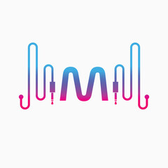 M Letter Music AUX WAVE Logo Design, Vector abstract 