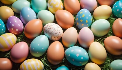 Fototapeta na wymiar Colorful Easter eggs in a nest background