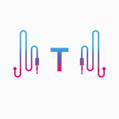 T Letter Music AUX WAVE Logo Design, Vector abstract 