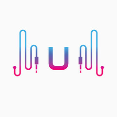 U Letter Music AUX WAVE Logo Design, Vector abstract 