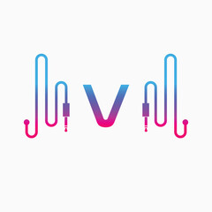 V Letter Music AUX WAVE Logo Design, Vector abstract 