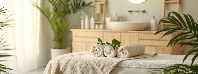 Serene Spa Setting With White Towels and Lit Candles in Natural Light