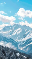 snow covered mountains in winter background