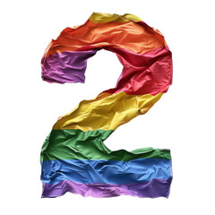 Number 2 Styled as Pride Flag Isolated on Transparent or White Background, PNG