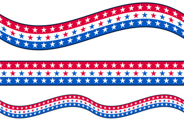 A set of red, white, and blue ribbon with stars - Vector Illustration