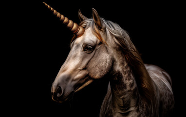Close Up of a Horse With a Long Horn. Generative AI