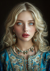 Fototapeta premium Portrait of a Woman With Blue Eyes. Generative AI