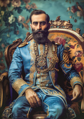 Fototapeta premium Bearded Man Sitting in Chair. Generative AI