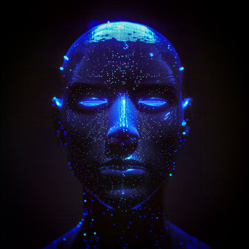 Man With Closed Eyes Glowing in the Dark. Generative AI