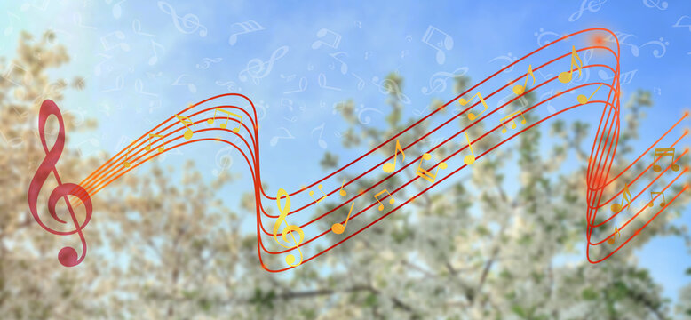 Beautiful blossoming trees on sky background