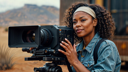 Black Female Director on Set - obrazy, fototapety, plakaty
