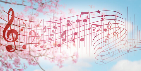 Blossoming Sakura branches against cloudy sky, closeup